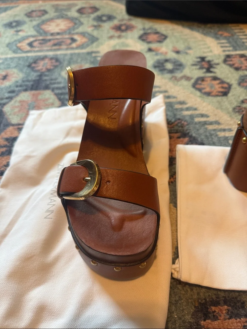 Zimmermann Alight Mule. Brown Leather Platform Clog  with Studs